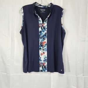 Izod Size XL Blue Sleeveless Golf Mandarin Collar and Floral Print